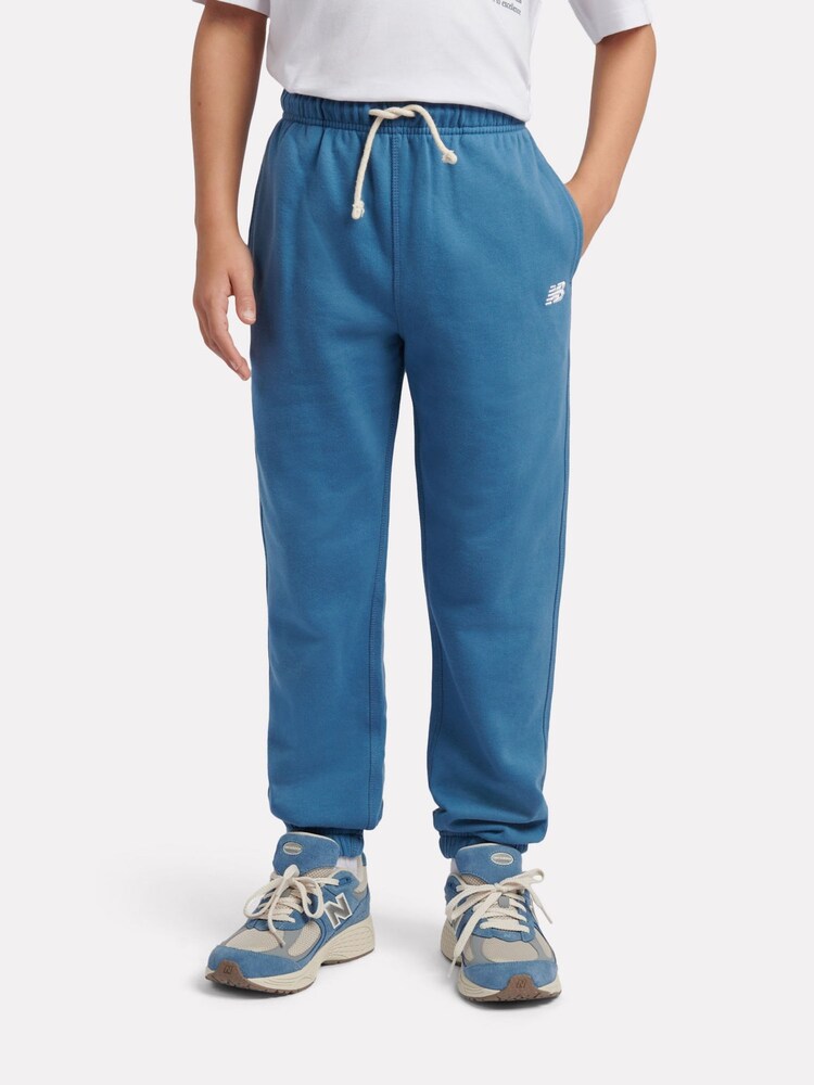 New Balance Blue French Terry Small Logo Joggers - Image 1 of 8 New Balance Blue French Terry Small Logo Joggers - Image 1 of 8