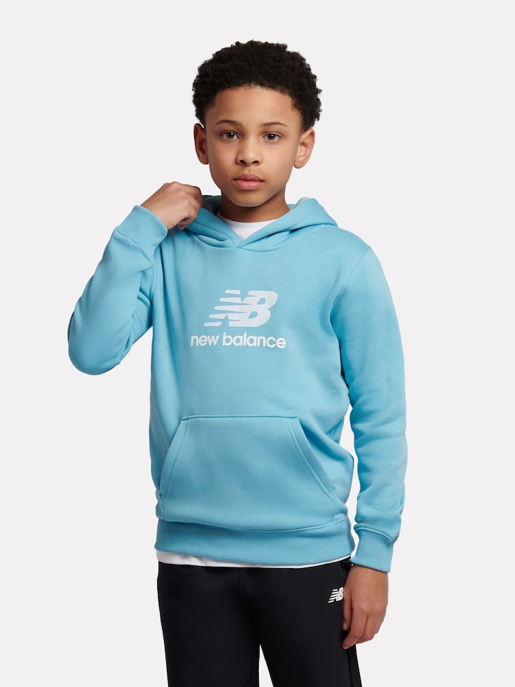 New Balance Blue French Terry Stacked Logo Hoodie - Image 1 of 8