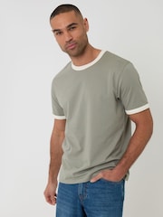 Threadbare Green Cotton Ringer T-Shirt - Image 1 of 4