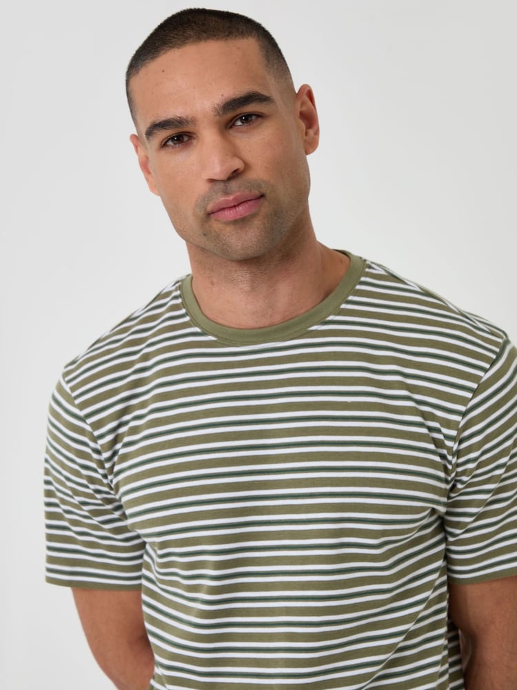 Threadbare Green Stripe Cotton Crew Neck T-Shirt - Image 1 of 5 Threadbare Green Stripe Cotton Crew Neck T-Shirt - Image 1 of 5