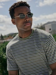 Threadbare Green Stripe Cotton Crew Neck T-Shirt - Image 2 of 5