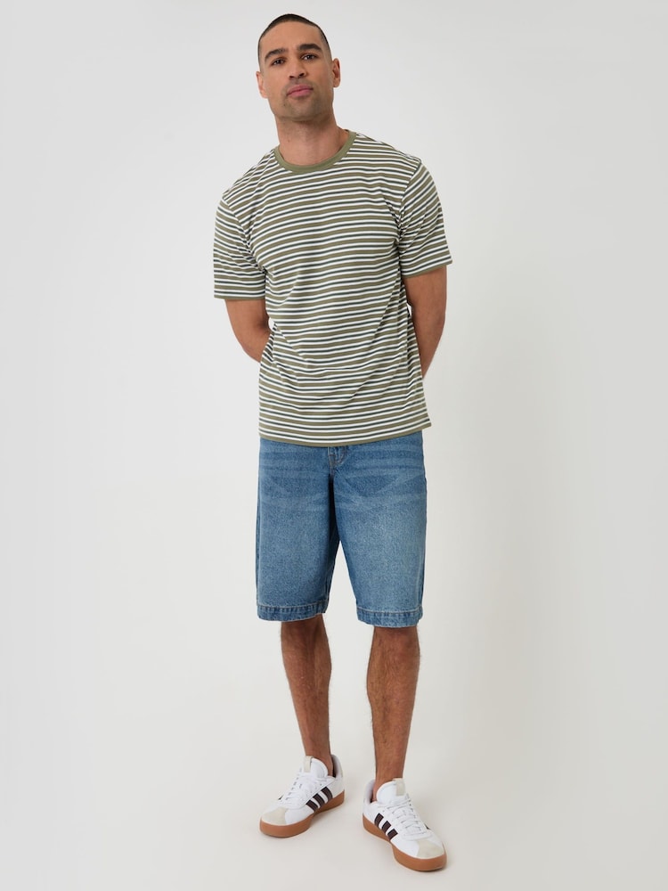 Threadbare Green Stripe Cotton Crew Neck T-Shirt - Image 5 of 5 Threadbare Green Stripe Cotton Crew Neck T-Shirt - Image 5 of 5