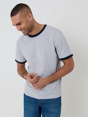 Threadbare Grey Cotton Ringer T-Shirt - Image 1 of 4