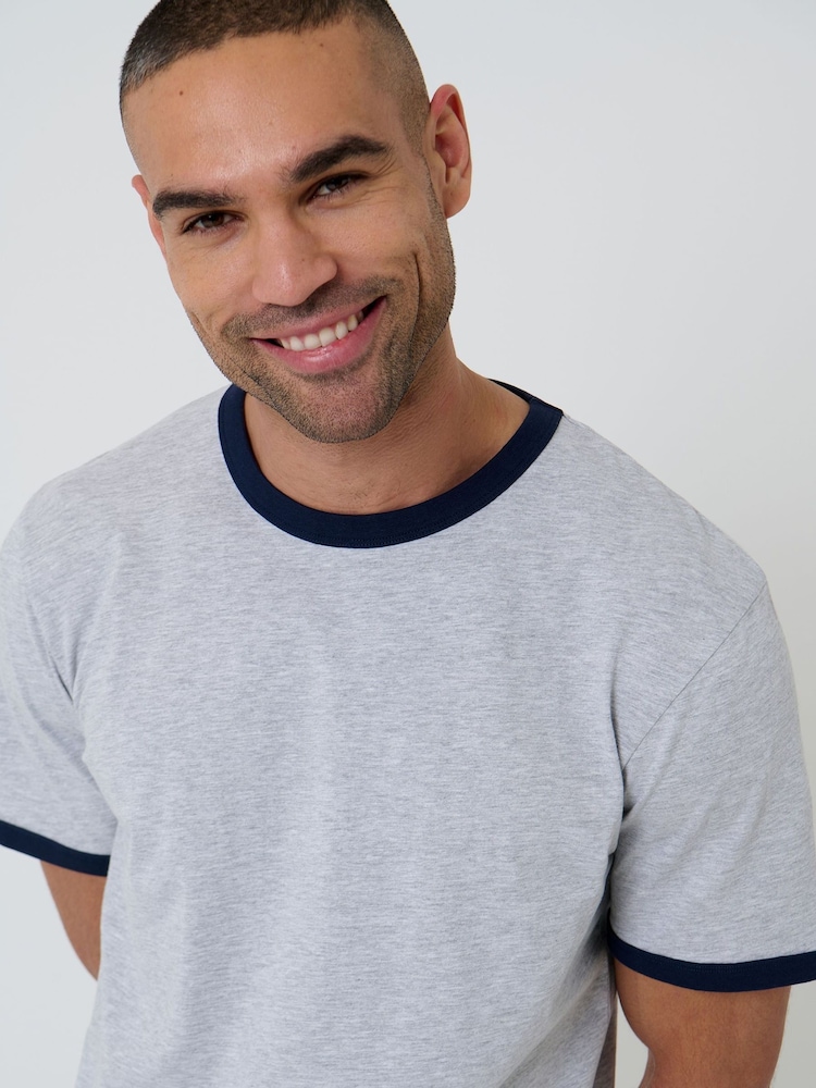 Threadbare Grey Cotton Ringer T-Shirt - Image 4 of 4