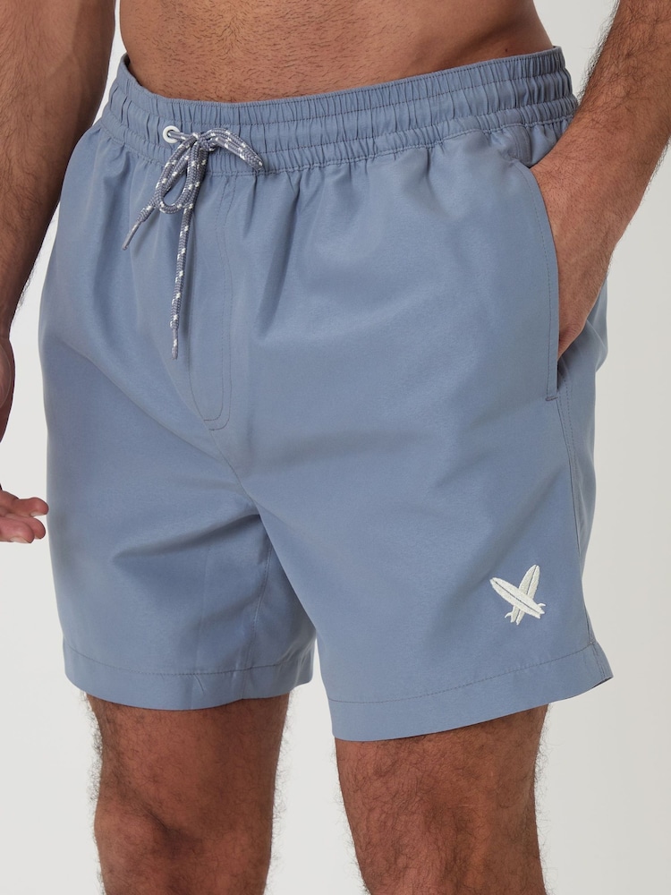 Threadbare Denim  Blue - Surfboard Print Embroidered Quick Dry Swim Shorts - Image 1 of 4