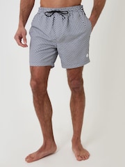 Threadbare Black Geo Print Contast Piping Quick Dry Swim Shorts - Image 1 of 4