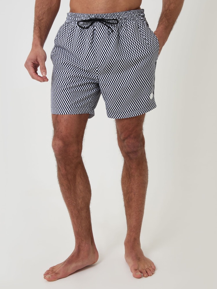Threadbare Black Geo Print Contast Piping Quick Dry Swim Shorts - Image 1 of 4
