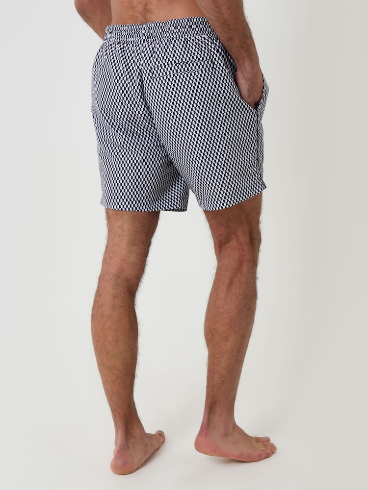 Threadbare Black Geo Print Contast Piping Quick Dry Swim Shorts - Image 2 of 4