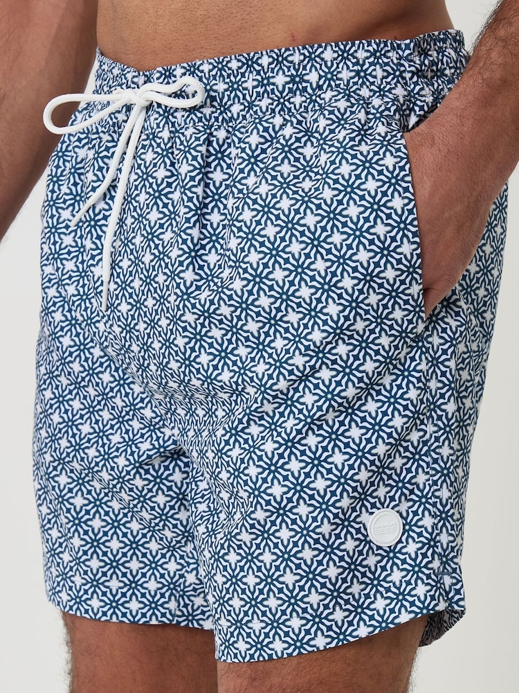 Threadbare Geo Tile Print Quick Dry Swim Shorts - Imagen 1 de 4