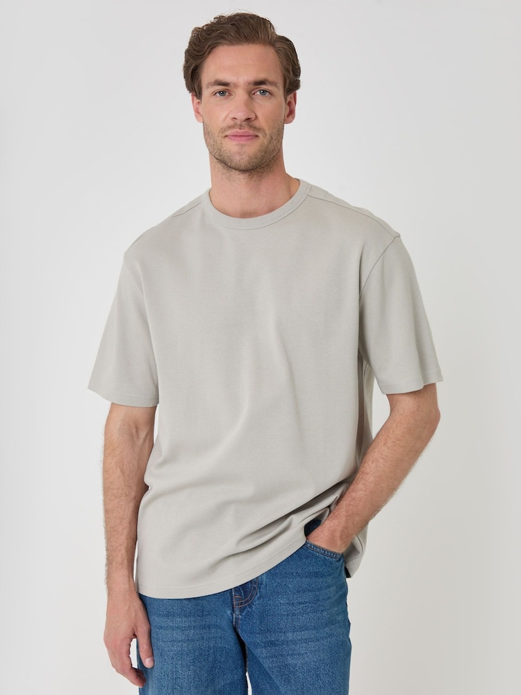 Threadbare Grey Relaxed Fit Textured Cotton T-Shirt - Image 2 of 4