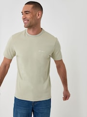 Threadbare Green Cotton Crew Neck Script T-Shirt - Image 1 of 4
