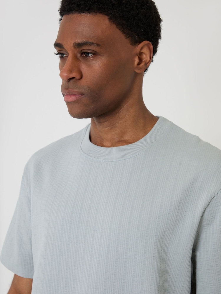 Threadbare Grey Relaxed Fit Textured Crew Neck T-Shirt - Image 4 of 4