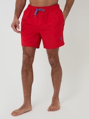Threadbare Red - Palm Tree Print Embroidered Quick Dry Swim Shorts - Image 1 of 4