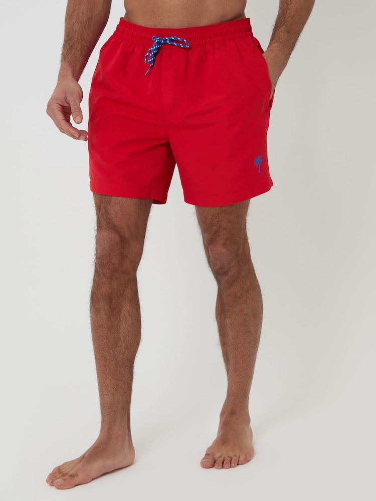 Threadbare Red - Palm Tree Print Embroidered Quick Dry Swim Shorts - Image 1 of 4 Threadbare Red - Palm Tree Print Embroidered Quick Dry Swim Shorts - Image 1 of 4