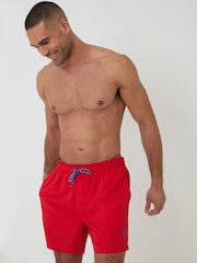 Threadbare Red - Palm Tree Print Embroidered Quick Dry Swim Shorts - Image 3 of 4