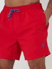 Threadbare Red - Palm Tree Print Embroidered Quick Dry Swim Shorts - Image 4 of 4