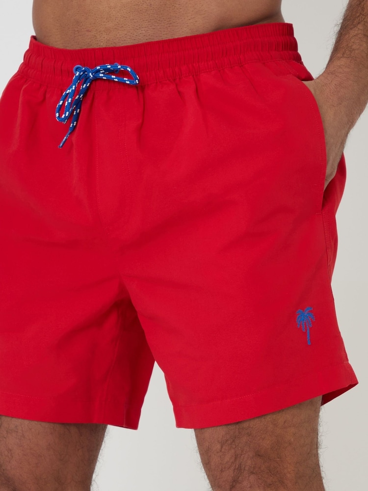 Threadbare Red - Palm Tree Print Embroidered Quick Dry Swim Shorts - Image 4 of 4 Threadbare Red - Palm Tree Print Embroidered Quick Dry Swim Shorts - Image 4 of 4