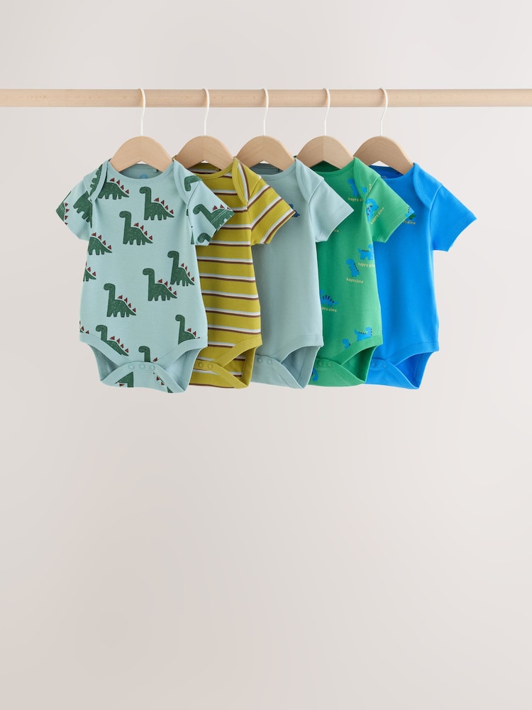 Green Dinosaur Short Sleeve Baby Bodysuits 5 Pack - Image 1 of 11 Green Dinosaur Short Sleeve Baby Bodysuits 5 Pack - Image 1 of 11