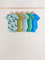 Green Dinosaur Short Sleeve Baby Bodysuits 5 Pack - Image 7 of 11