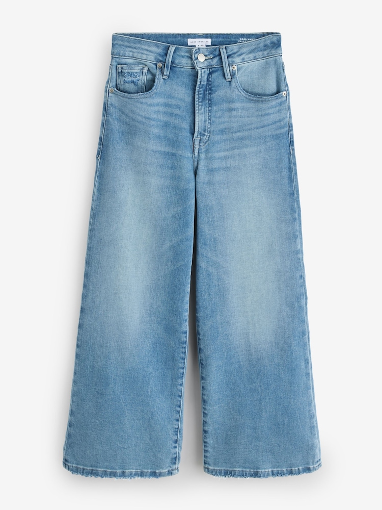 Good American Blue Soft Tech Good Waist Palazzo Cropped Jeans - Image 1 of 1
