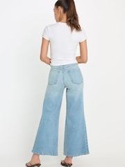 Good American Blue Soft Tech Good Waist Palazzo Cropped Jeans - Image 5 of 7