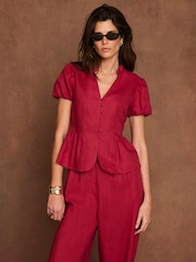 Mint Velvet Red Linen Peplum Top - Image 1 of 7