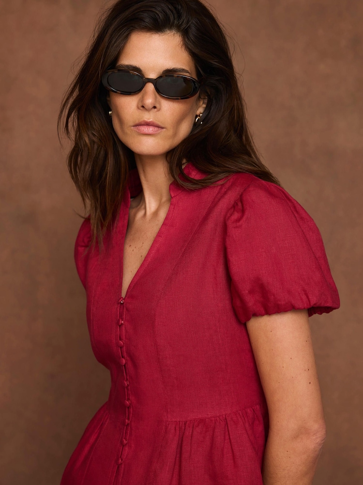 Mint Velvet Red Linen Peplum Top - Image 2 of 7