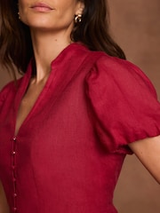 Mint Velvet Red Linen Peplum Top - Image 4 of 7