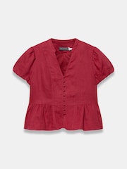 Mint Velvet Red Linen Peplum Top - Image 6 of 7