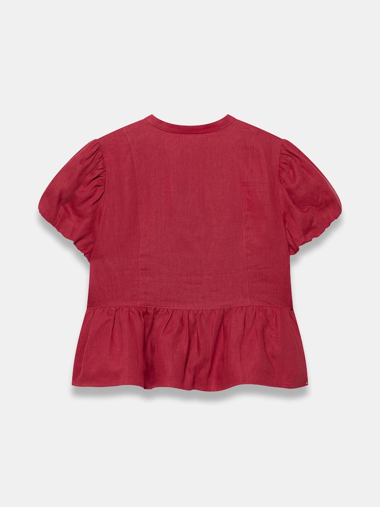 Mint Velvet Red Linen Peplum Top - Image 7 of 7