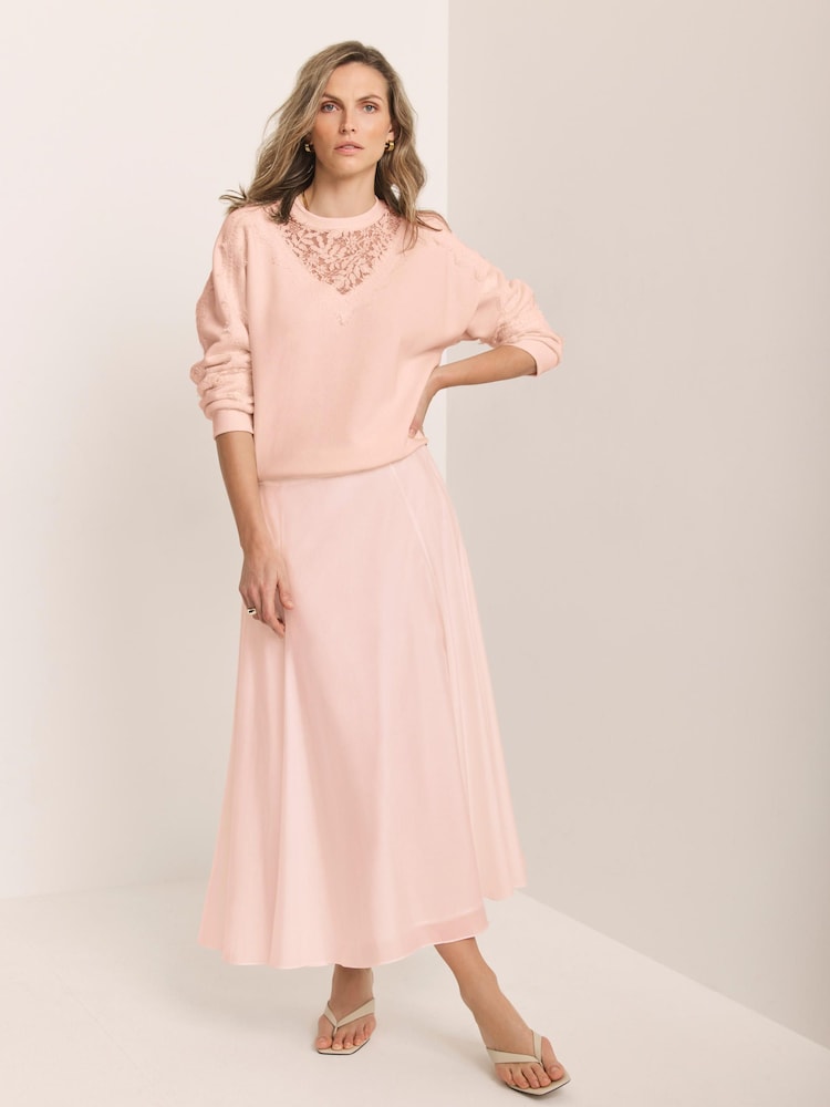 Mint Velvet Pink Lace Detail Sweatshirt - Image 2 of 8