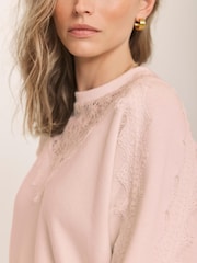 Mint Velvet Pink Lace Detail Sweatshirt - Image 6 of 8