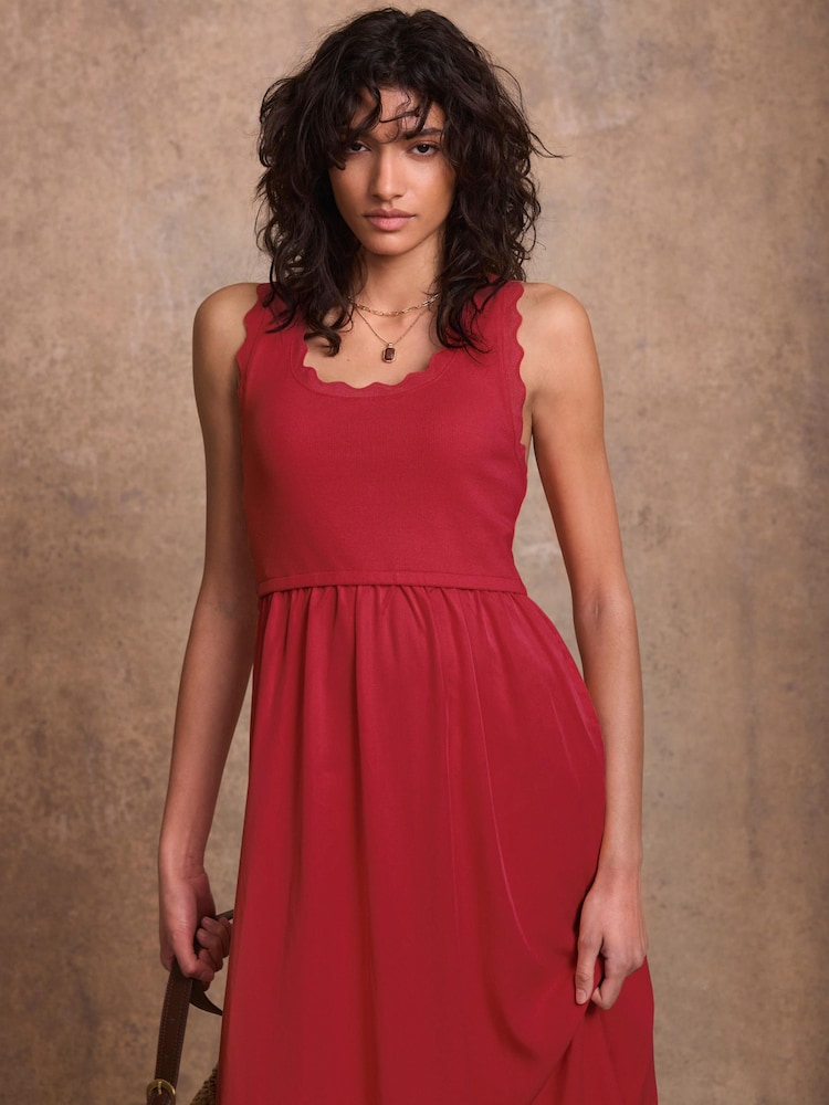 Mint Velvet Red Scallop Trim Midi Dress | Size M | Red | Sleeveless | Scoop Neck Mint Velvet Red Scallop Trim Midi Dress | Size M | Red | Sleeveless | Scoop Neck