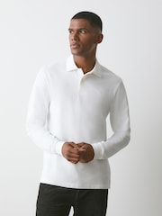 White Regular Fit Long Sleeve Pique Polo Shirt - Image 1 of 5