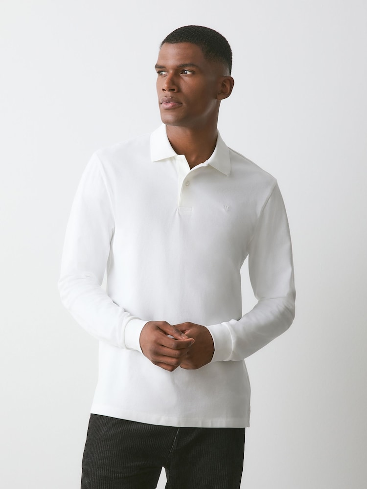 White Regular Fit Long Sleeve Pique Polo Shirt - Image 1 of 5