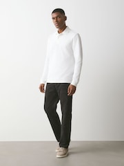 White Regular Fit Long Sleeve Pique Polo Shirt - Image 2 of 5