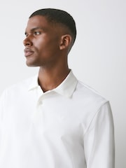 White Regular Fit Long Sleeve Pique Polo Shirt - Image 3 of 5