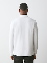 White Regular Fit Long Sleeve Pique Polo Shirt - Image 4 of 5