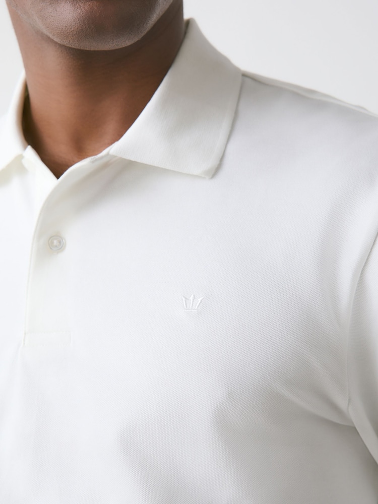 White Regular Fit Long Sleeve Pique Polo Shirt - Image 5 of 5