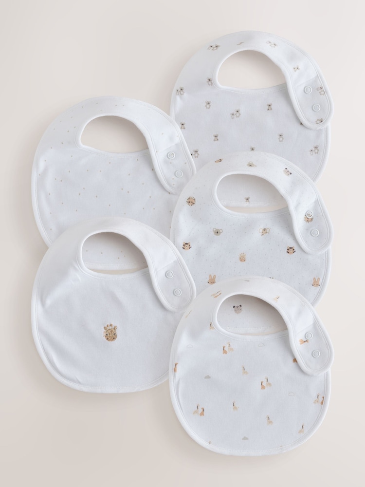 White Mini Safari Animals Baby Bibs 5 Pack - Image 1 of 8 White Mini Safari Animals Baby Bibs 5 Pack - Image 1 of 8