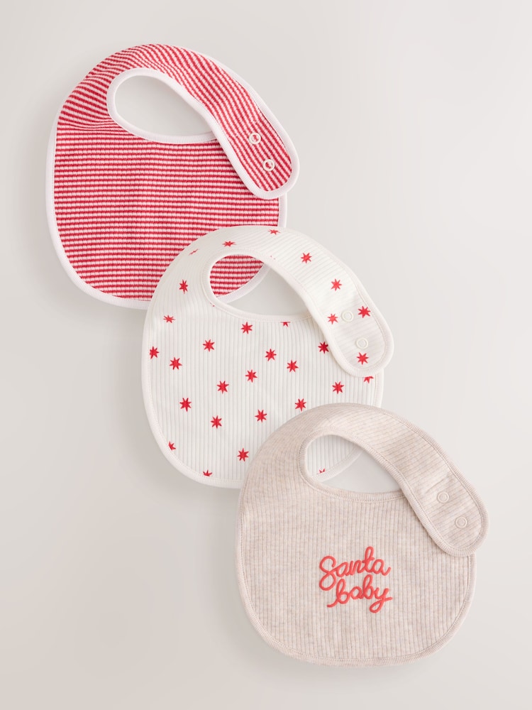 Red/White Christmas Baby Bibs 3 Pack - Image 1 of 6 Red/White Christmas Baby Bibs 3 Pack - Image 1 of 6