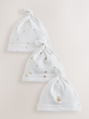 White Mini Safari Animals Tie Top Baby Hats 3 Pack (0-12mths) - Image 1 of 6