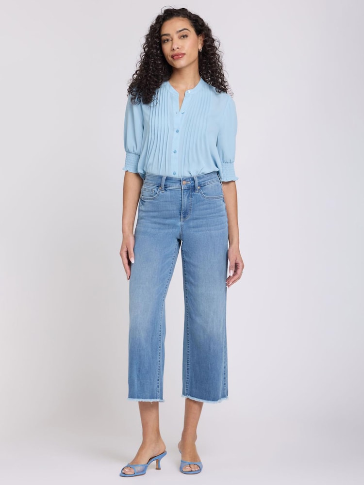 Синий - Широкие укороченные джинсы с завышенной талией и необработанной кромкой NYDJ Coco - Изображение 1 5