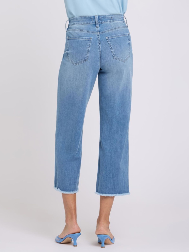 Синий - Широкие укороченные джинсы с завышенной талией и необработанной кромкой NYDJ Coco - Изображение 2 5