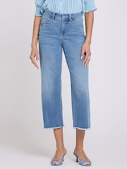 Синий - Широкие укороченные джинсы с завышенной талией и необработанной кромкой NYDJ Coco - Изображение 4 5