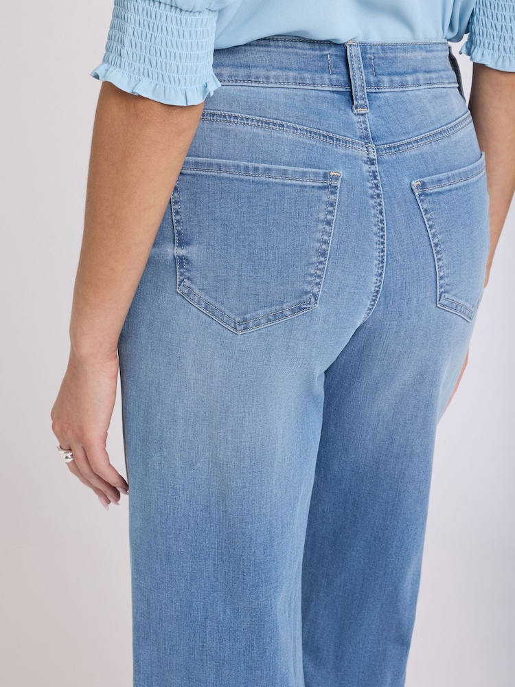 Синий - Широкие укороченные джинсы с завышенной талией и необработанной кромкой NYDJ Coco - Изображение 5 5