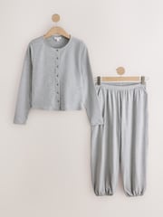 Grey Jersey Balloon Leg Button Through Long Sleeve Pyjamas - Image 6 of 9