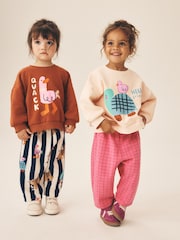 Pink/Ecru Duck Character Sweatshirt and Barrel Trousers Set 2 Pack (3mths-7yrs) - Image 1 of 5