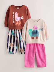 Pink/Ecru Duck Character Sweatshirt and Barrel Trousers Set 2 Pack (3mths-7yrs) - Image 6 of 12