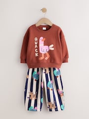 Pink/Ecru Duck Character Sweatshirt and Barrel Trousers Set 2 Pack (3mths-7yrs) - Image 7 of 12